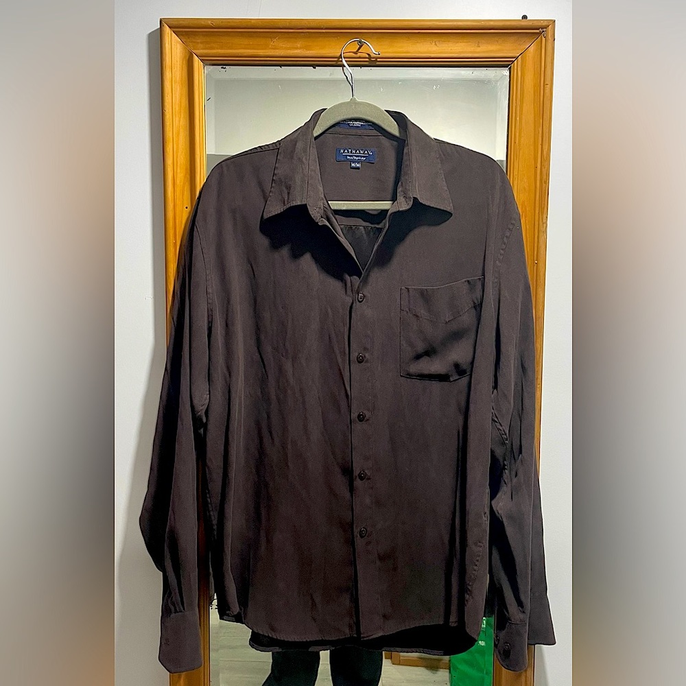 Brown Long Sleeve Shirt in suede texture